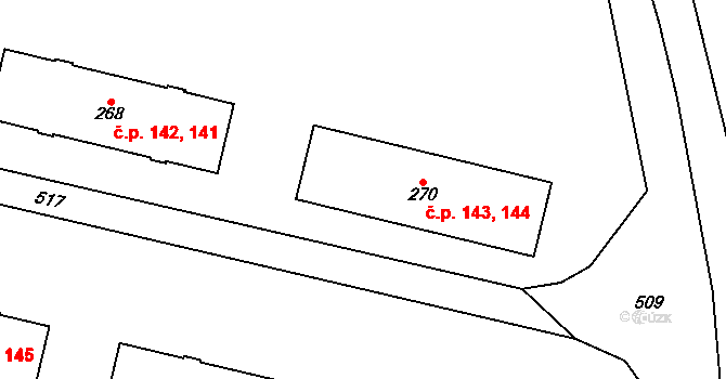 Březová 143,144 na parcele st. 270 v KÚ Březová u Sokolova, Katastrální mapa