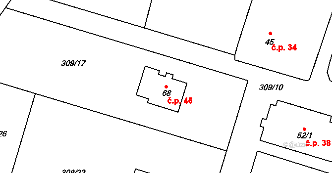 Otín 45 na parcele st. 68 v KÚ Otín u Měřína, Katastrální mapa