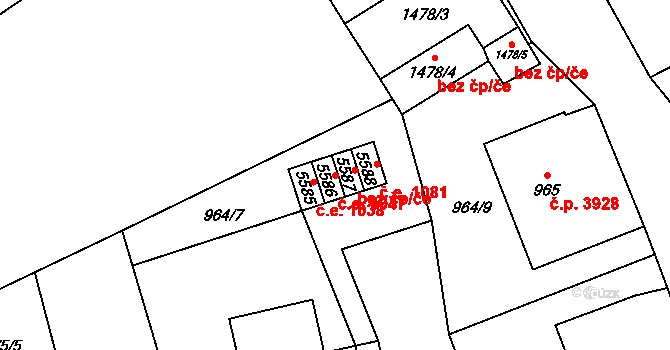 Chomutov 1047 na parcele st. 5586 v KÚ Chomutov I, Katastrální mapa