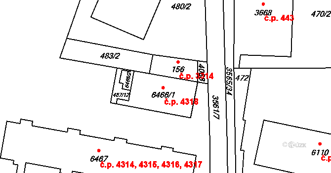 Zlín 4318 na parcele st. 6466/1 v KÚ Zlín, Katastrální mapa
