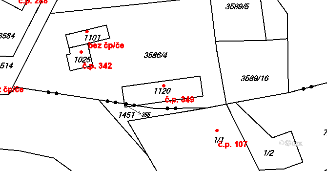 Jílové 349 na parcele st. 1120 v KÚ Jílové u Děčína, Katastrální mapa