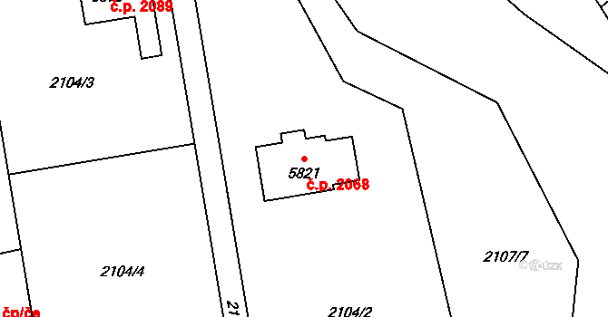 Hranice I-Město 2068, Hranice na parcele st. 5821 v KÚ Hranice, Katastrální mapa