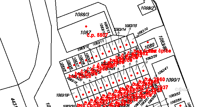 Třebovice 2966, Ostrava na parcele st. 1083/11 v KÚ Třebovice ve Slezsku, Katastrální mapa