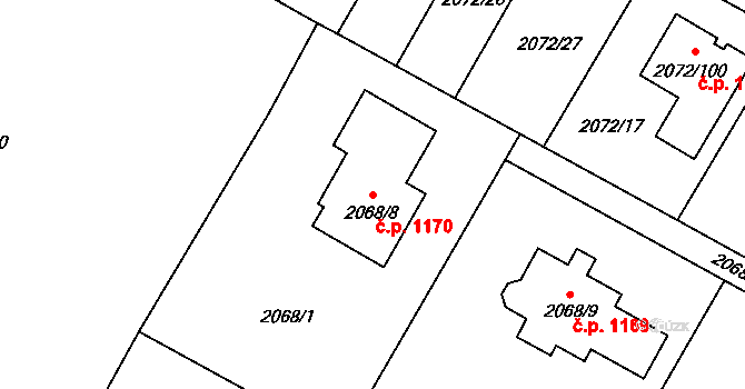 Holice 1170 na parcele st. 2068/8 v KÚ Holice v Čechách, Katastrální mapa
