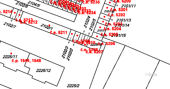 Kadaň 5207 na parcele st. 2102/5 v KÚ Kadaň, Katastrální mapa