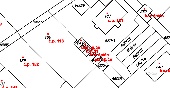 Domašov 21 na parcele st. 242 v KÚ Domašov u Brna, Katastrální mapa