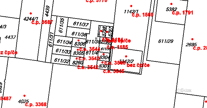 Zlín 3546 na parcele st. 8304 v KÚ Zlín, Katastrální mapa