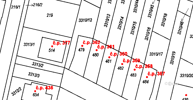 Sepekov 361 na parcele st. 480 v KÚ Sepekov, Katastrální mapa