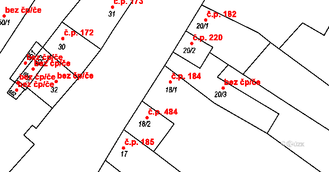 Křižanov 184 na parcele st. 18/1 v KÚ Křižanov, Katastrální mapa