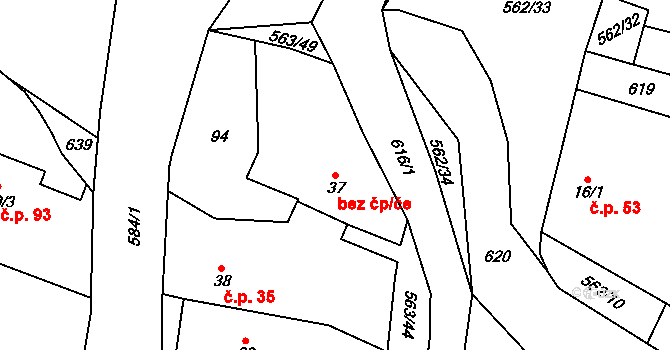 Lány 38011808 na parcele st. 37 v KÚ Lány u Bylan, Katastrální mapa