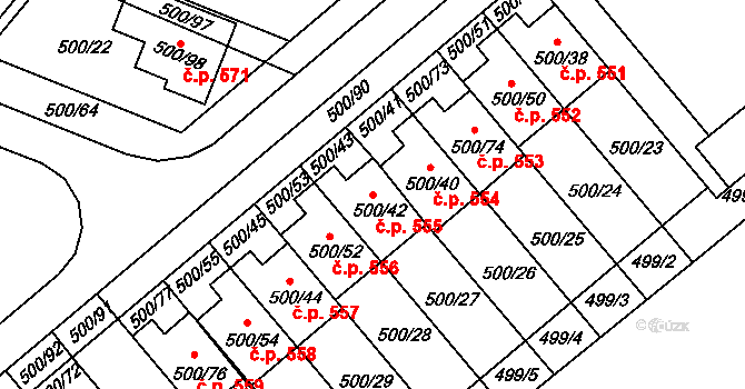 Bylnice 555, Brumov-Bylnice na parcele st. 500/42 v KÚ Bylnice, Katastrální mapa