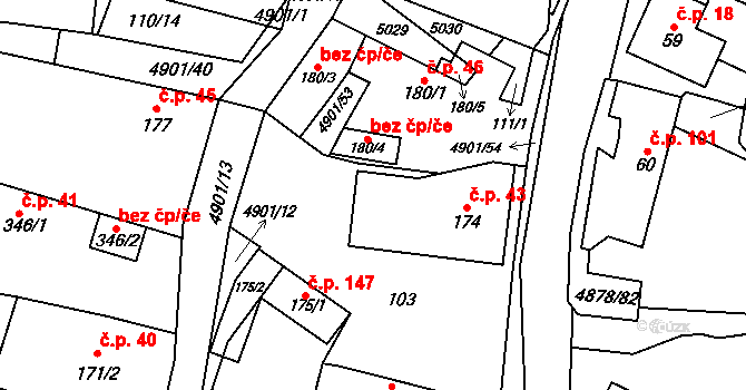 Újezd 43 na parcele st. 174 v KÚ Újezd u Valašských Klobouk, Katastrální mapa