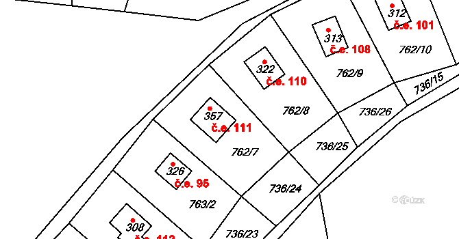 Podkopná Lhota 111 na parcele st. 357 v KÚ Podkopná Lhota, Katastrální mapa