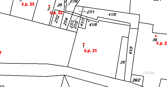 Jelenice 21, Vítkov na parcele st. 1 v KÚ Jelenice, Katastrální mapa