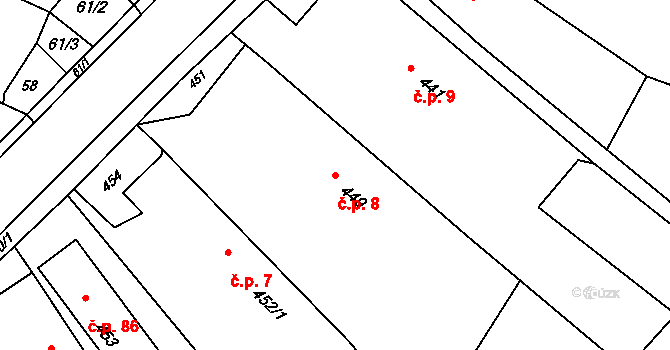 Děhylov 8 na parcele st. 449 v KÚ Děhylov, Katastrální mapa