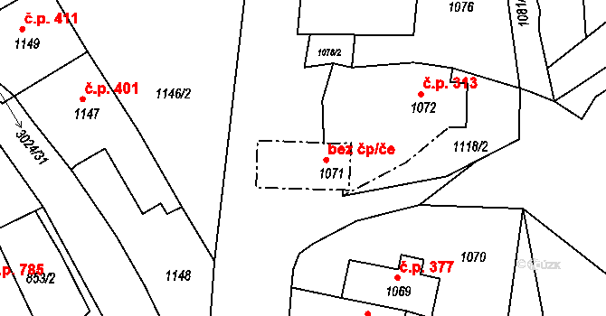 Štramberk 44896808 na parcele st. 1071 v KÚ Štramberk, Katastrální mapa
