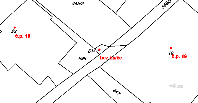 Velké Všelisy 45301808 na parcele st. 61 v KÚ Zamachy, Katastrální mapa