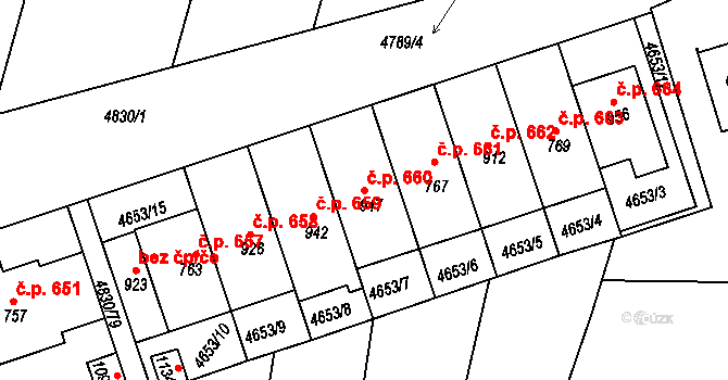 Boršice 660 na parcele st. 947 v KÚ Boršice u Buchlovic, Katastrální mapa