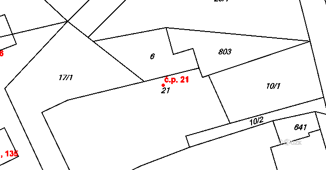 Prachovice 21 na parcele st. 21 v KÚ Prachovice, Katastrální mapa