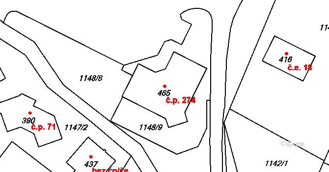 Černý Důl 274 na parcele st. 465 v KÚ Černý Důl, Katastrální mapa