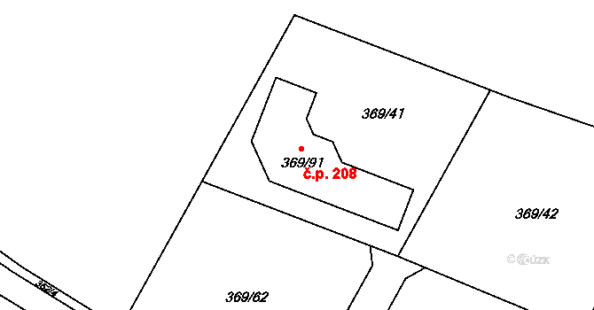 Žežice 208, Příbram na parcele st. 369/91 v KÚ Žežice, Katastrální mapa