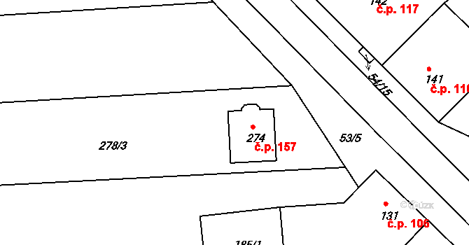 Rostěnice 157, Rostěnice-Zvonovice na parcele st. 274 v KÚ Rostěnice, Katastrální mapa