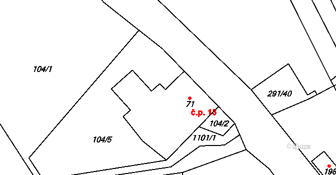 Velká Skrovnice 13 na parcele st. 71 v KÚ Velká Skrovnice, Katastrální mapa