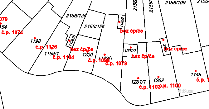 Choceň 1078 na parcele st. 1182/1 v KÚ Choceň, Katastrální mapa