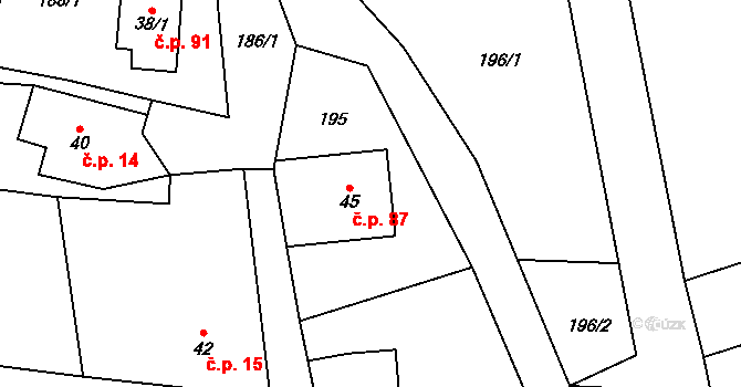 Bohdíkov 87 na parcele st. 45 v KÚ Dolní Bohdíkov, Katastrální mapa