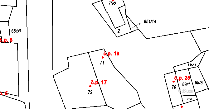 Kutrovice 18 na parcele st. 71 v KÚ Kutrovice, Katastrální mapa