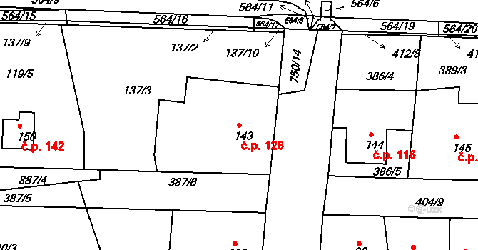 Mlékojedy 126, Neratovice na parcele st. 143 v KÚ Mlékojedy u Neratovic, Katastrální mapa