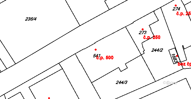 Neratovice 500 na parcele st. 541 v KÚ Neratovice, Katastrální mapa