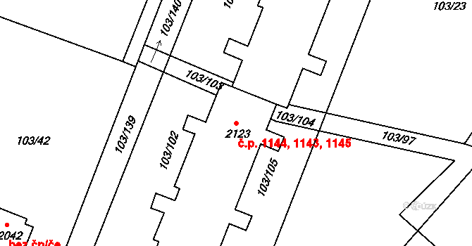 Neratovice 1143,1144,1145 na parcele st. 2123 v KÚ Neratovice, Katastrální mapa