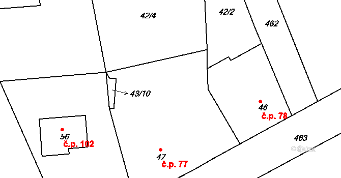 Číčovice 77 na parcele st. 47 v KÚ Velké Číčovice, Katastrální mapa