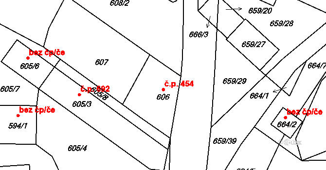 Veselí nad Lužnicí I 454, Veselí nad Lužnicí na parcele st. 606 v KÚ Veselí nad Lužnicí, Katastrální mapa