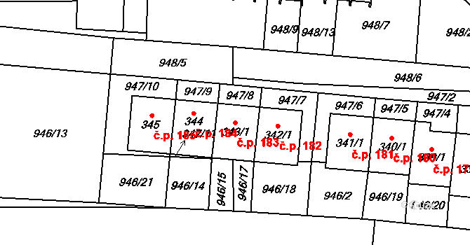 Žinkovy 183 na parcele st. 343/1 v KÚ Žinkovy, Katastrální mapa