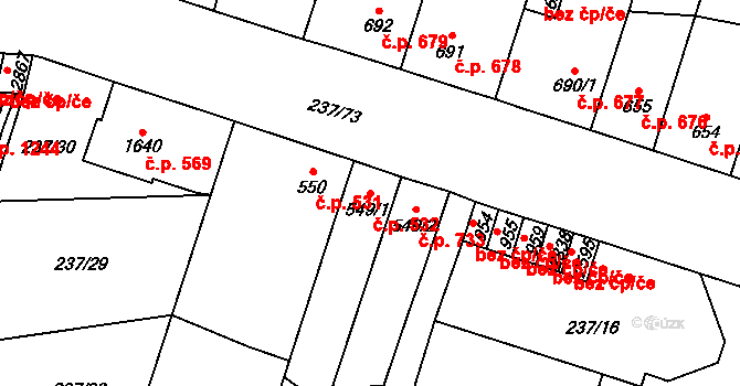 Přeštice 532 na parcele st. 549/1 v KÚ Přeštice, Katastrální mapa