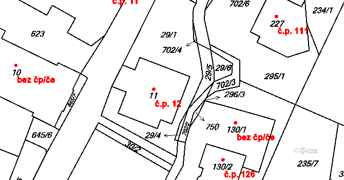 Teplice nad Metují 12 na parcele st. 11 v KÚ Teplice nad Metují, Katastrální mapa