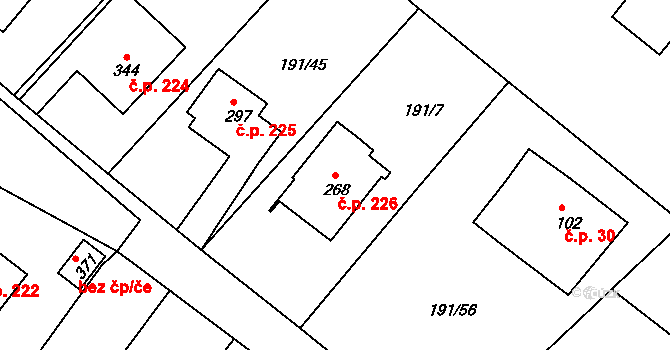 Babí 226, Náchod na parcele st. 268 v KÚ Babí u Náchoda, Katastrální mapa