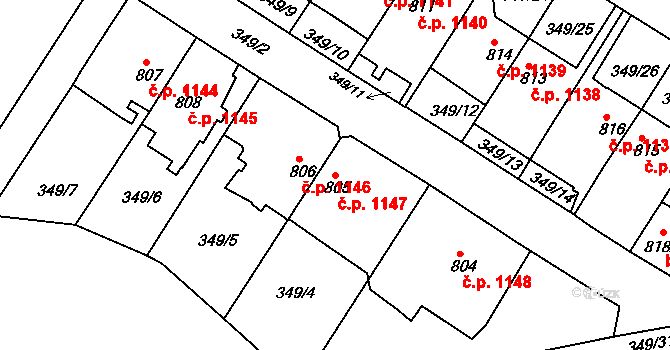 Náchod 1147 na parcele st. 805 v KÚ Náchod, Katastrální mapa