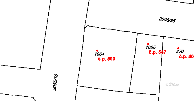 Zelené Předměstí 500, Pardubice na parcele st. 1064 v KÚ Pardubice, Katastrální mapa