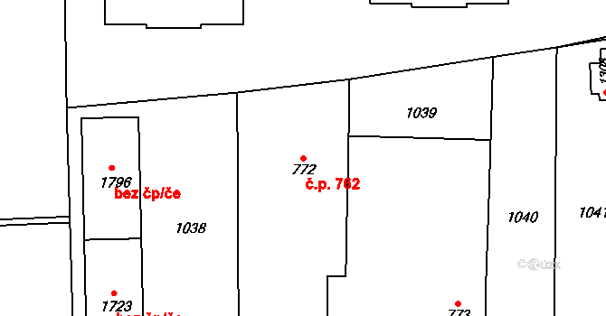 Svítkov 762, Pardubice na parcele st. 772 v KÚ Svítkov, Katastrální mapa