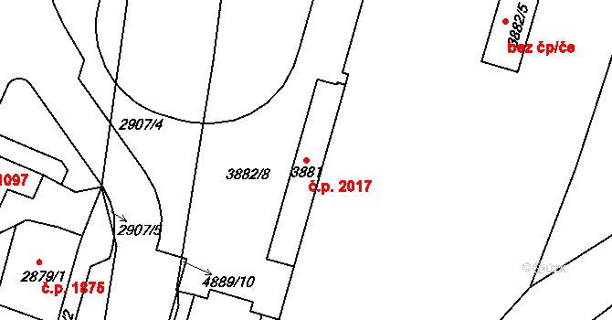 Bruntál 2017 na parcele st. 3881 v KÚ Bruntál-město, Katastrální mapa