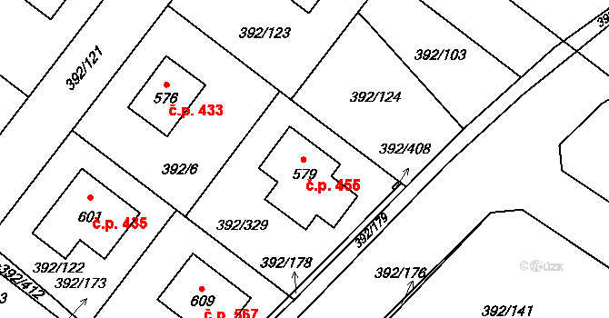 Všeruby 455 na parcele st. 579 v KÚ Všeruby u Plzně, Katastrální mapa