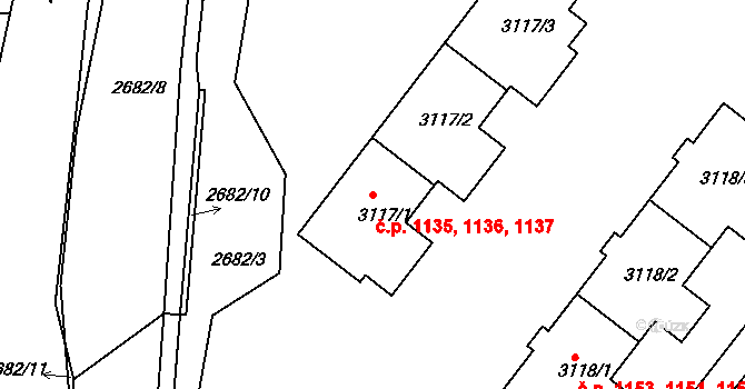 Frenštát pod Radhoštěm 1135,1136,1137 na parcele st. 3117/3 v KÚ Frenštát pod Radhoštěm, Katastrální mapa