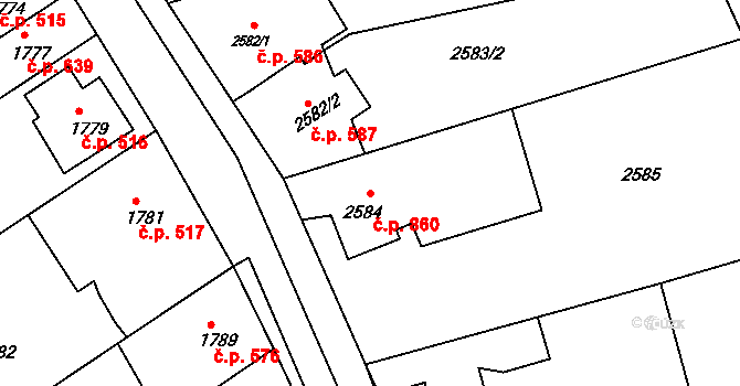 Kopřivnice 860 na parcele st. 2584 v KÚ Kopřivnice, Katastrální mapa