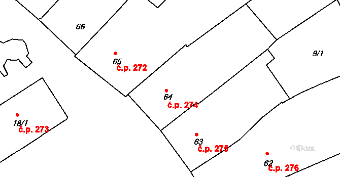 Humpolec 274 na parcele st. 64 v KÚ Humpolec, Katastrální mapa