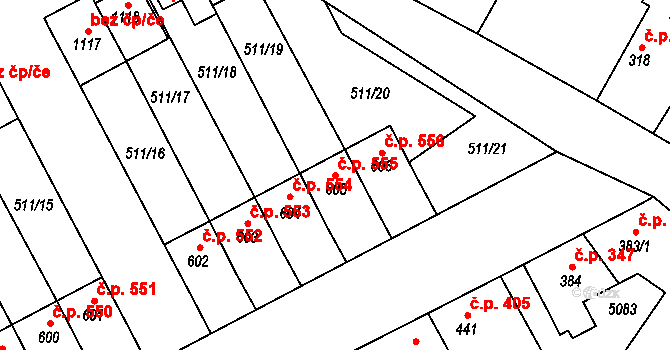 Kryry 555 na parcele st. 605 v KÚ Kryry, Katastrální mapa