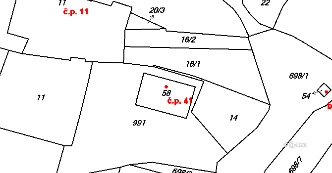 Svatkovice 41, Bernartice na parcele st. 58 v KÚ Svatkovice, Katastrální mapa