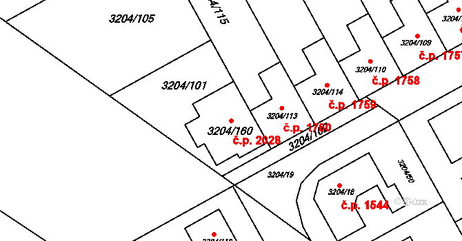 Kuřim 2028 na parcele st. 3204/160 v KÚ Kuřim, Katastrální mapa